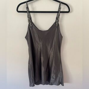 Graham & Spencer Silk Gray Mini Dress with Embellished Straps